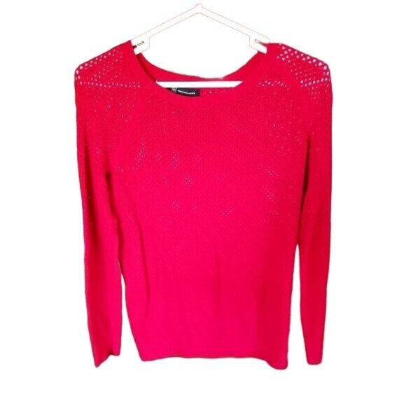 Inc Red Perforated Long Sleeve Sweater L Rayon Nylon Blend - Picture 1 of 6
